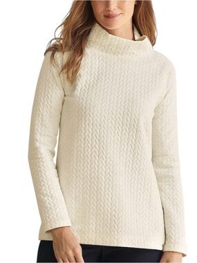 Talbots Sz PETITE LARGE LP Cream Quilted Metallic Thread Funnel Neck Zip Sweater